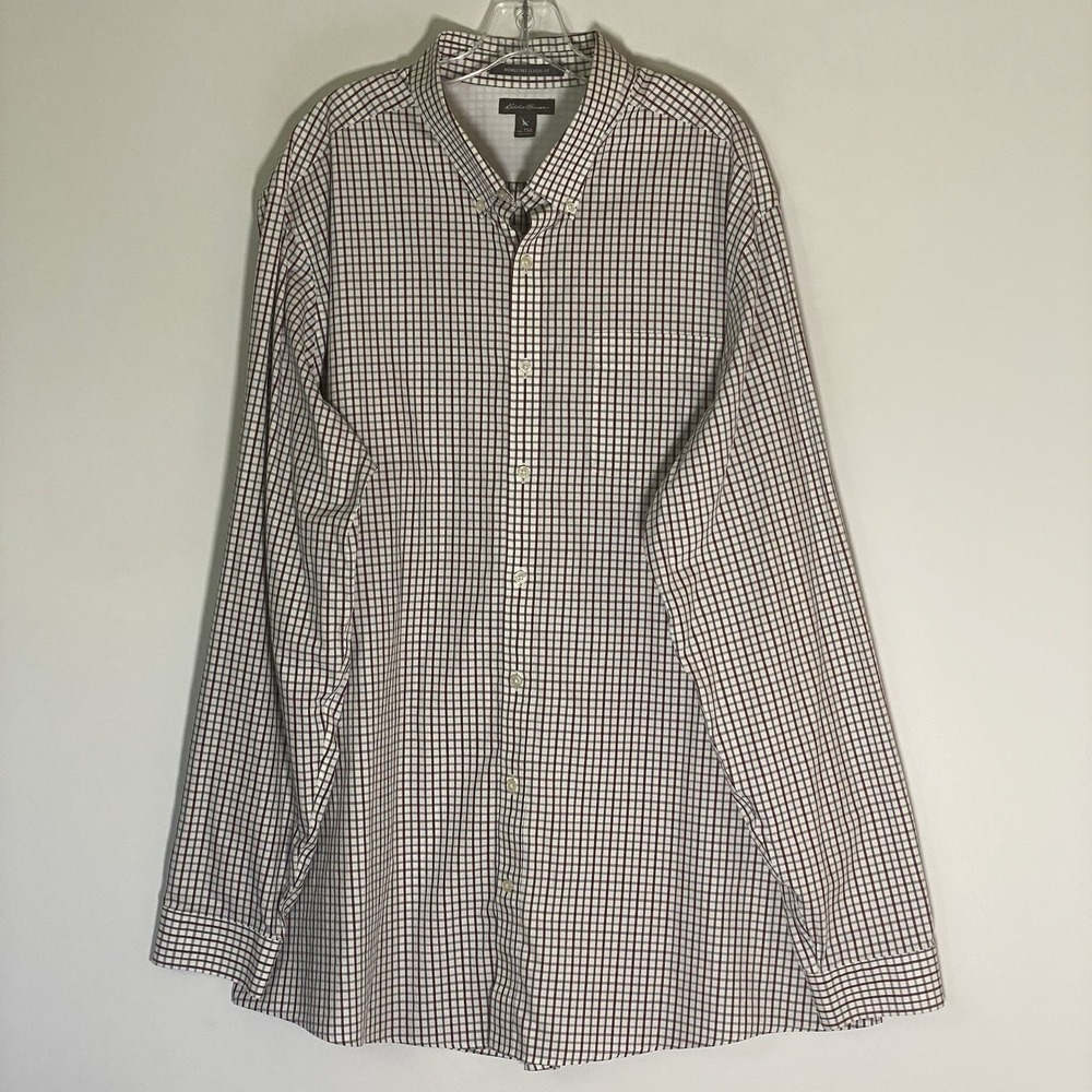 Eddie Bauer Shirt Mens 3XLT White Plaid Button Down Casual Cotton Pocket Classic